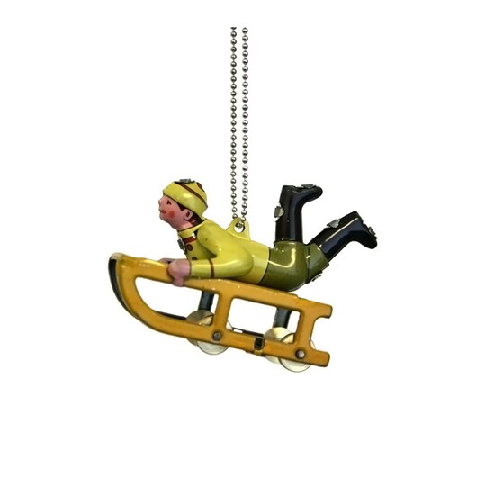Alexander Taron Holiday Seasonal Decorative Collectible Tin Ornament - Sledder - 2"H x 1"W x 2.75"D